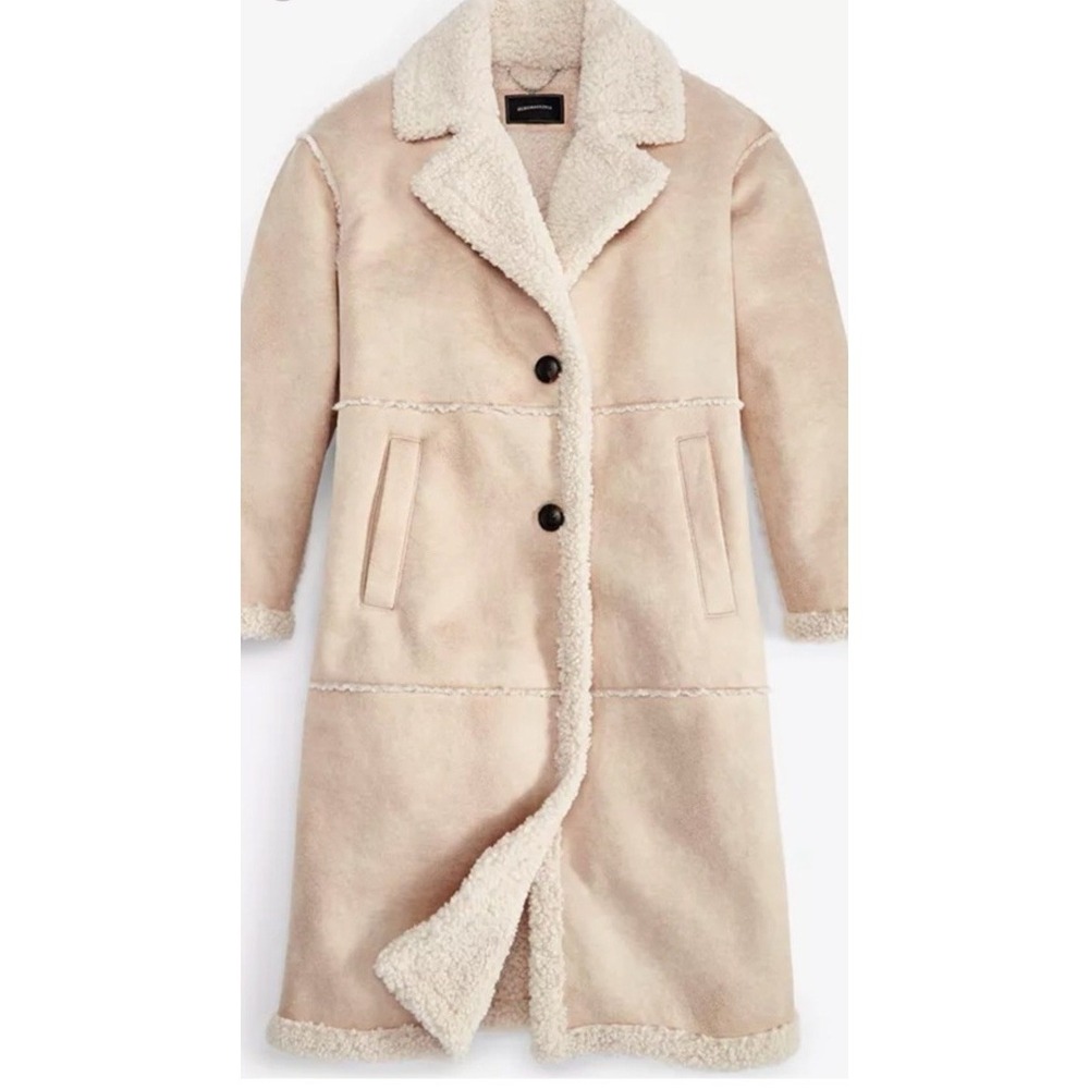 BCBG Ladies Faux Shearling Lined Faux Suede Relaxed Coat Size XL NWT Cream Pearl